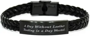 Special Leather Tooling Gifts, A Day Without Leather Tooling is a Day, Leather Tooling Braided Leather Bracelet from Friends, Handmade, Unique, One of a Kind, Boho Chic, Rustic, Earthy, Natural