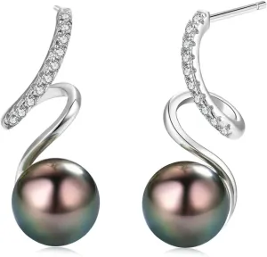 Spiral Love Drop Earrings AAA Quality Genuine Tahitian Black Pearl 8-9mm 18K Gold Plated 925 Sterling Silver  Birthday Anniversary Jewelry Gifts for Women