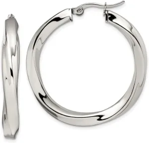 Stainless Steel Hinged hoop Twisted Polished Hollow-Hoop Earrings 37x37mm Wide 7mm Thick-Hoop Earring for Women