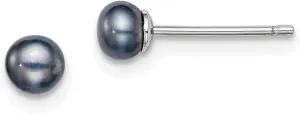 Sterling Silver Black Pearl Earrings for Women - Genuine Freshwater Cultured Button Pearls, Classic 4-5mm Round Post & Push Back Design, Elegant Everyday Jewelry