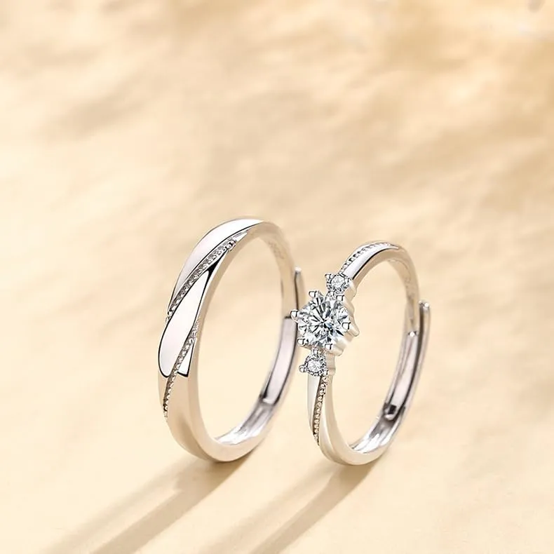 Sterling Silver Endless Love Matching Couple Rings for Him and Her Set, Adjustable S925 Silver Romantic Design Wedding Engagement Ring WuKong Ring