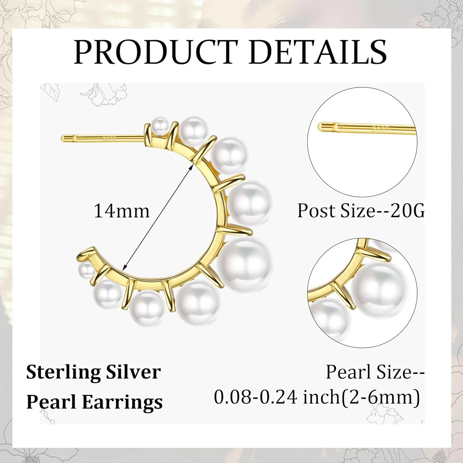 Sterling Silver Pearl Hoop Earrings for Women 14K Gold Plated Small Huggie Hoop Earrings Tiny Pearl Earrings Irregular Pearl Earrings Jewelry