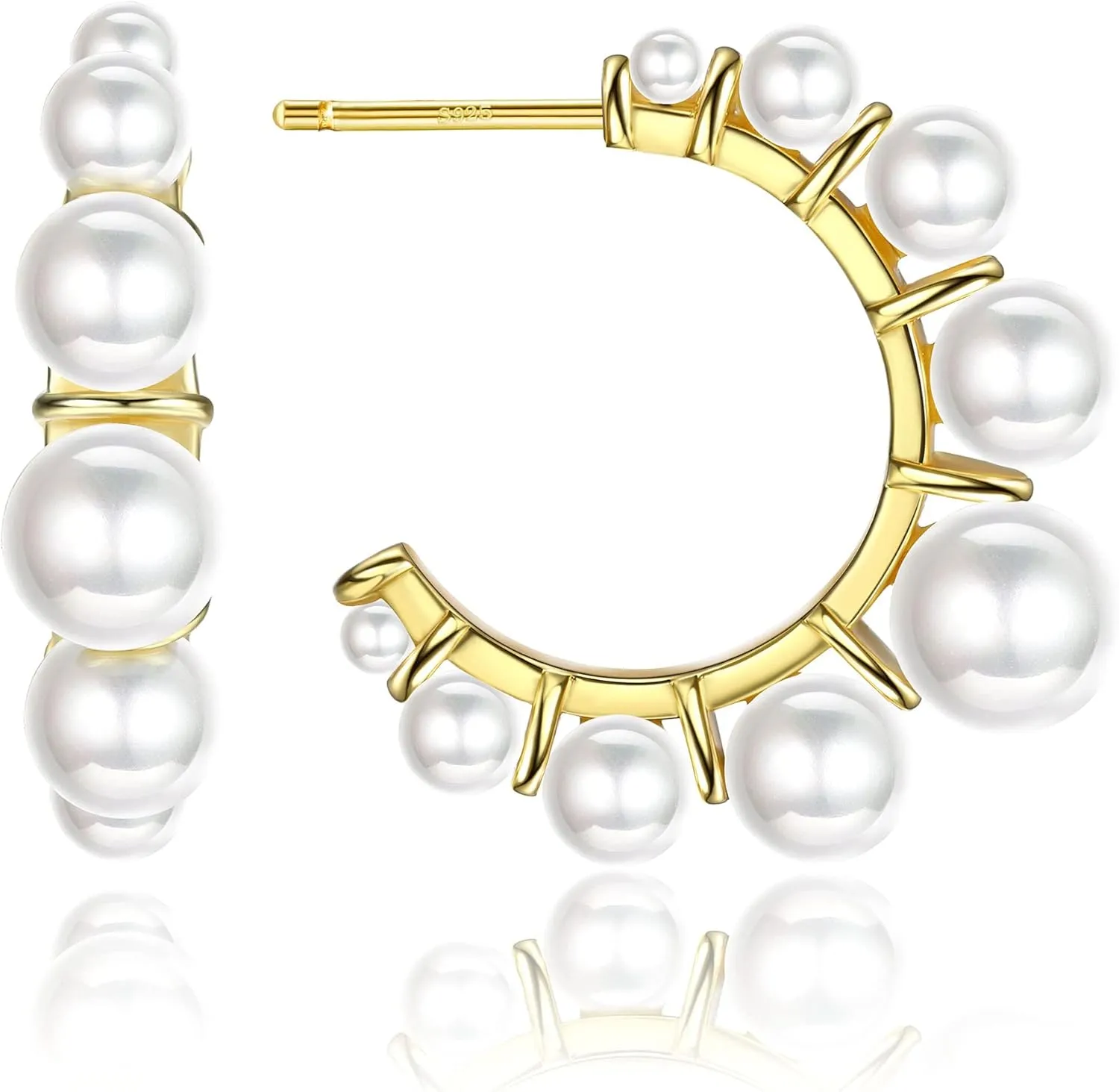 Sterling Silver Pearl Hoop Earrings for Women 14K Gold Plated Small Huggie Hoop Earrings Tiny Pearl Earrings Irregular Pearl Earrings Jewelry