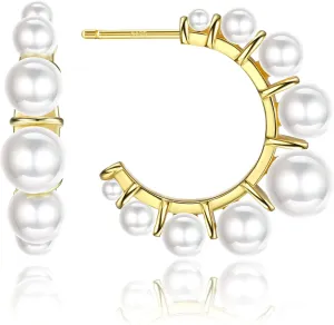 Sterling Silver Pearl Hoop Earrings for Women 14K Gold Plated Small Huggie Hoop Earrings Tiny Pearl Earrings Irregular Pearl Earrings Jewelry
