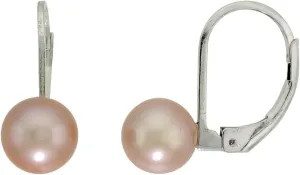 Sterling Silver Pearl Leverback Earrings for Women 7.5 mm High Luster Pink