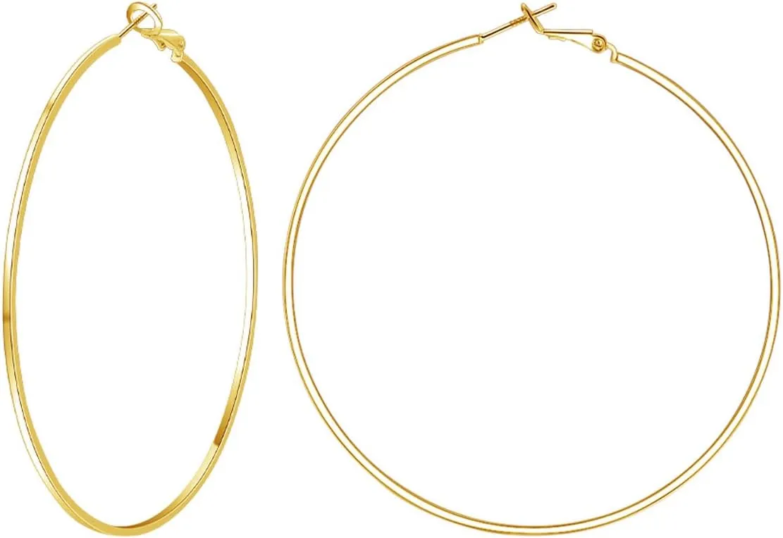 Sterling Silver Post Hoop Earrings - 14k Gold Plated Larg Big Hoop Earrings Set Hypoallergenic Lightweight Thin Gold Hoop Earrings for Women 70mm