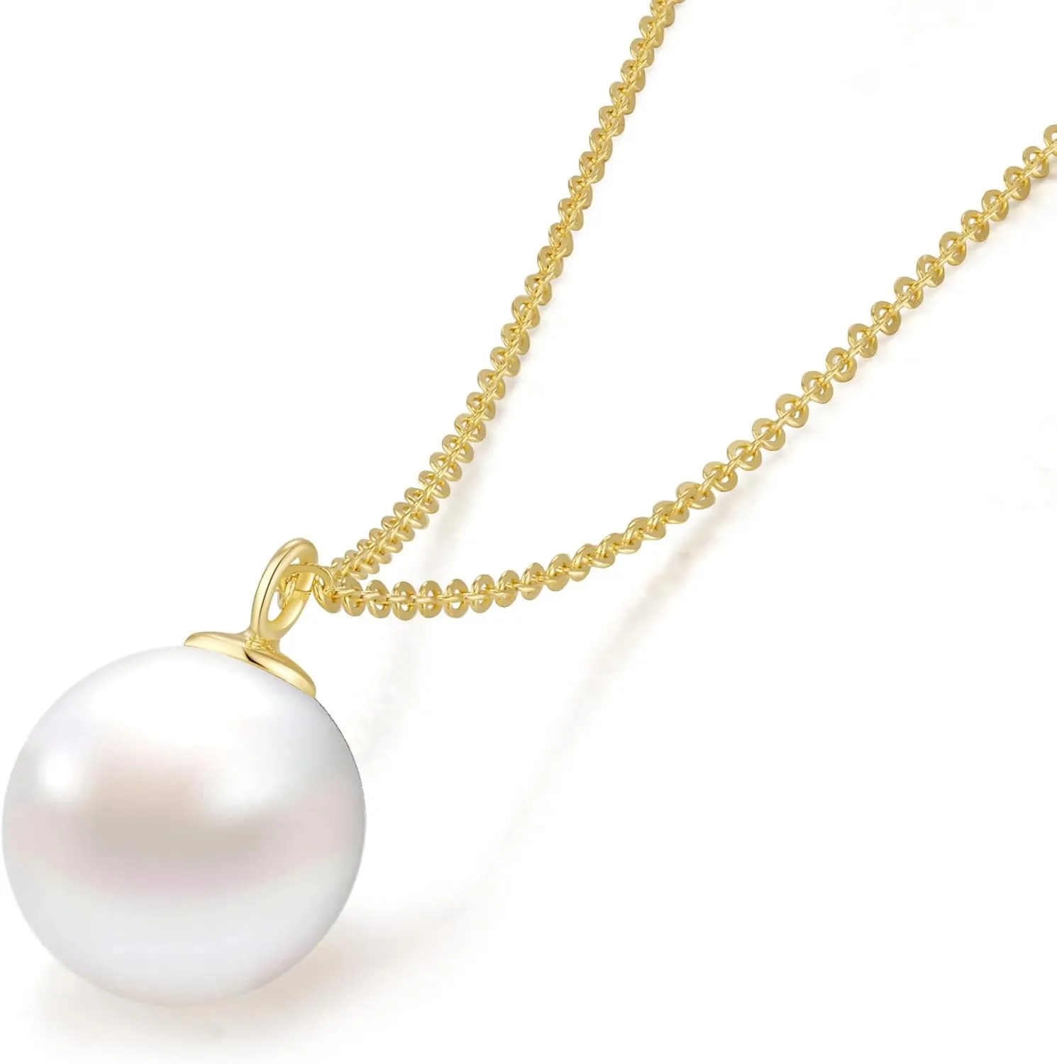 SUNFEEL Single Pearl Pendant Necklaces for Women 14K Gold Plated Sterling Silver Imitation Shell Pearl Necklace for Mom Wife Girlfriend Bridesmaids Jewelry Gifts for Prom Birthday Anniversary Wedding