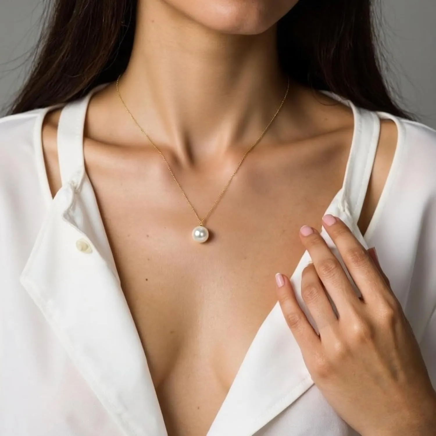 SUNFEEL Single Pearl Pendant Necklaces for Women 14K Gold Plated Sterling Silver Imitation Shell Pearl Necklace for Mom Wife Girlfriend Bridesmaids Jewelry Gifts for Prom Birthday Anniversary Wedding