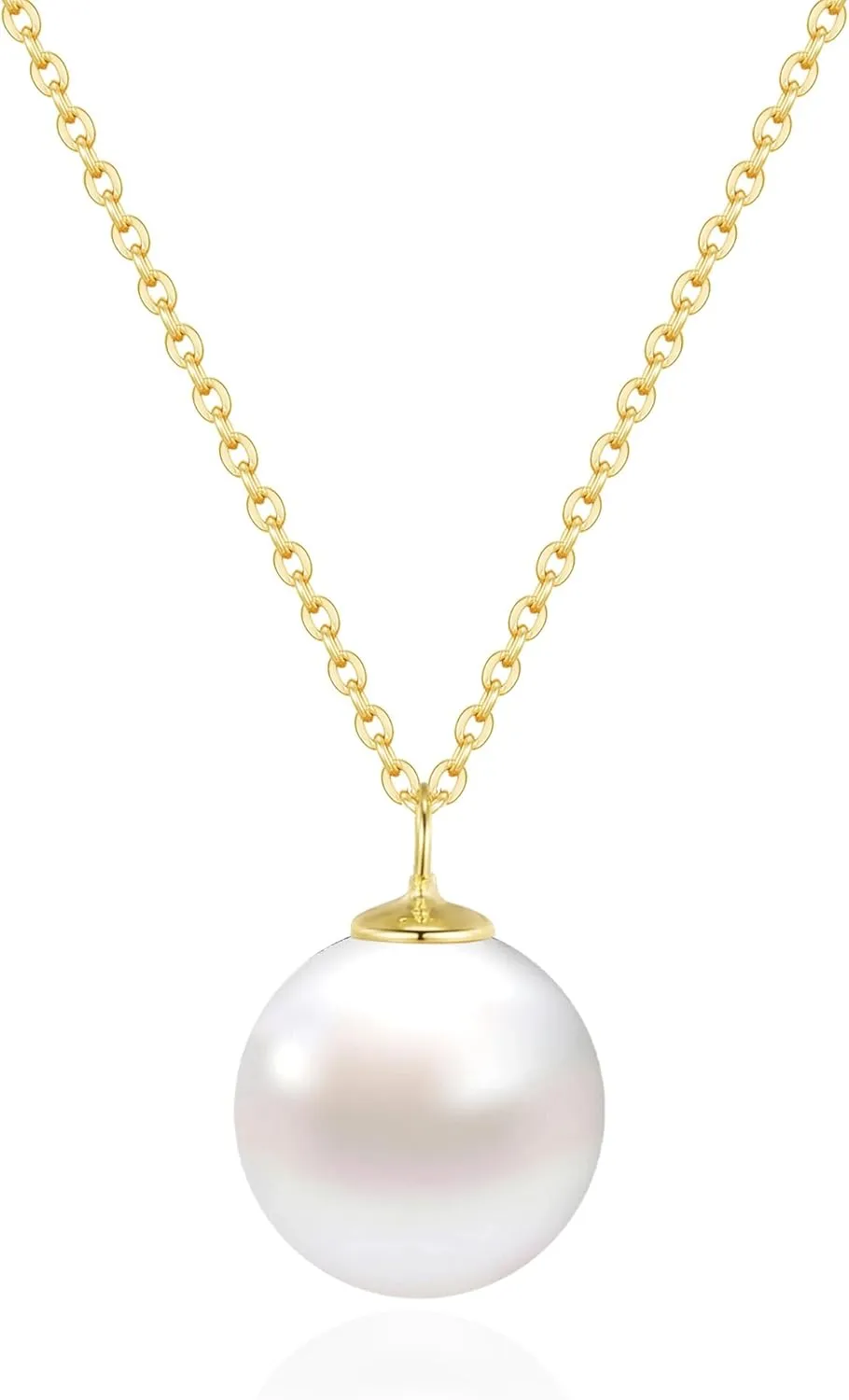 SUNFEEL Single Pearl Pendant Necklaces for Women 14K Gold Plated Sterling Silver Imitation Shell Pearl Necklace for Mom Wife Girlfriend Bridesmaids Jewelry Gifts for Prom Birthday Anniversary Wedding