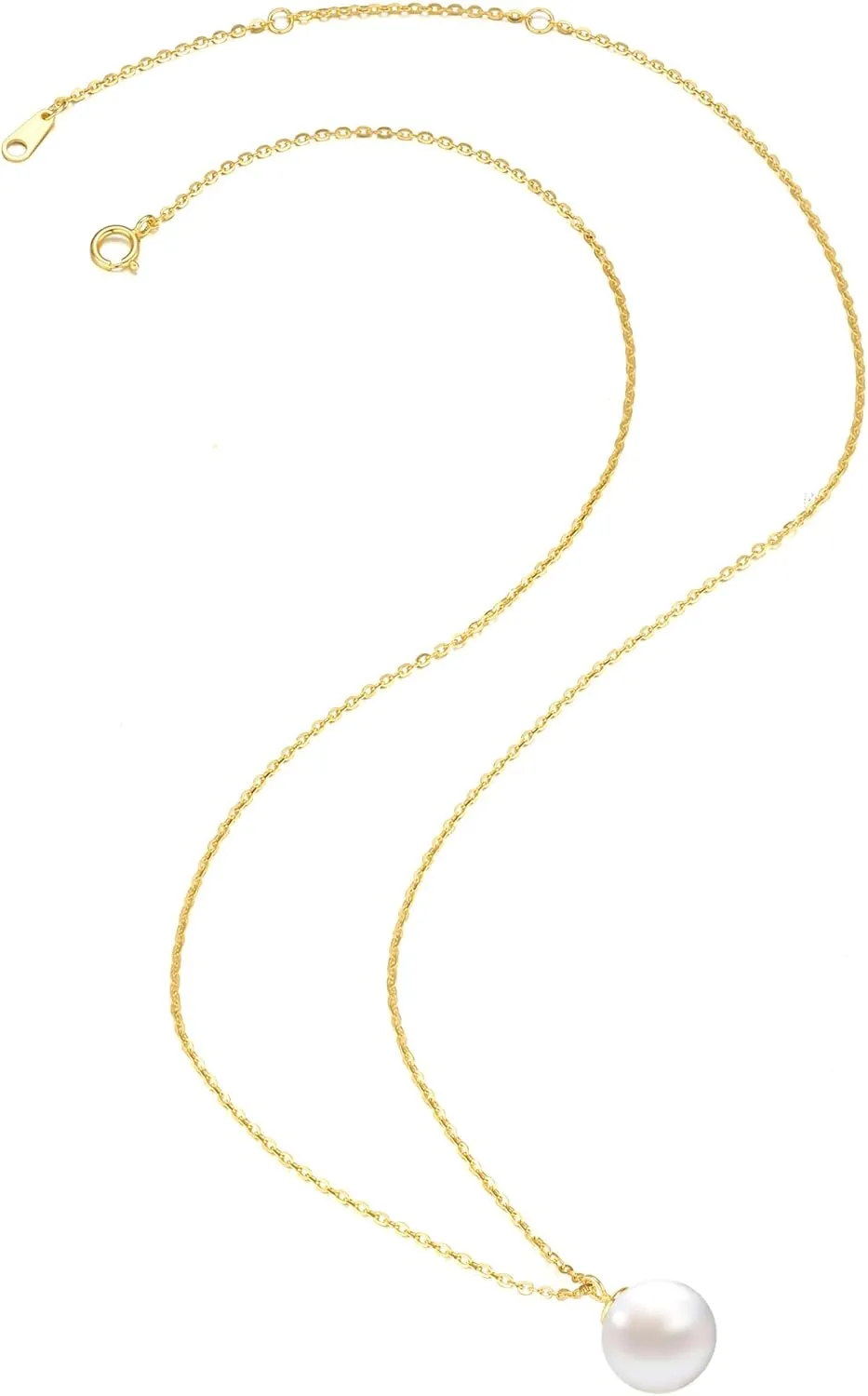SUNFEEL Single Pearl Pendant Necklaces for Women 14K Gold Plated Sterling Silver Imitation Shell Pearl Necklace for Mom Wife Girlfriend Bridesmaids Jewelry Gifts for Prom Birthday Anniversary Wedding