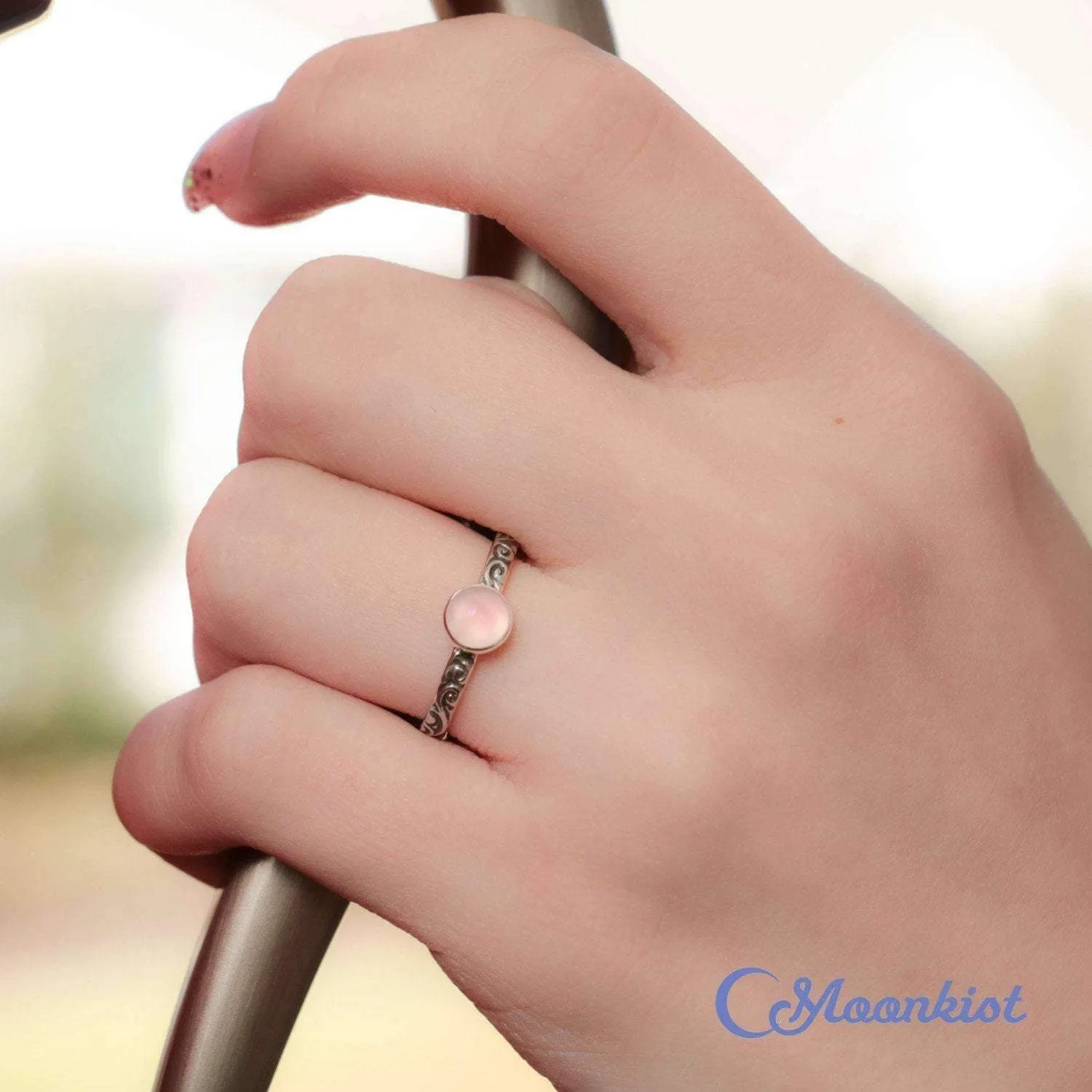 Sweet Vintage Rose Quartz Promise Ring for Her | Moonkist Designs