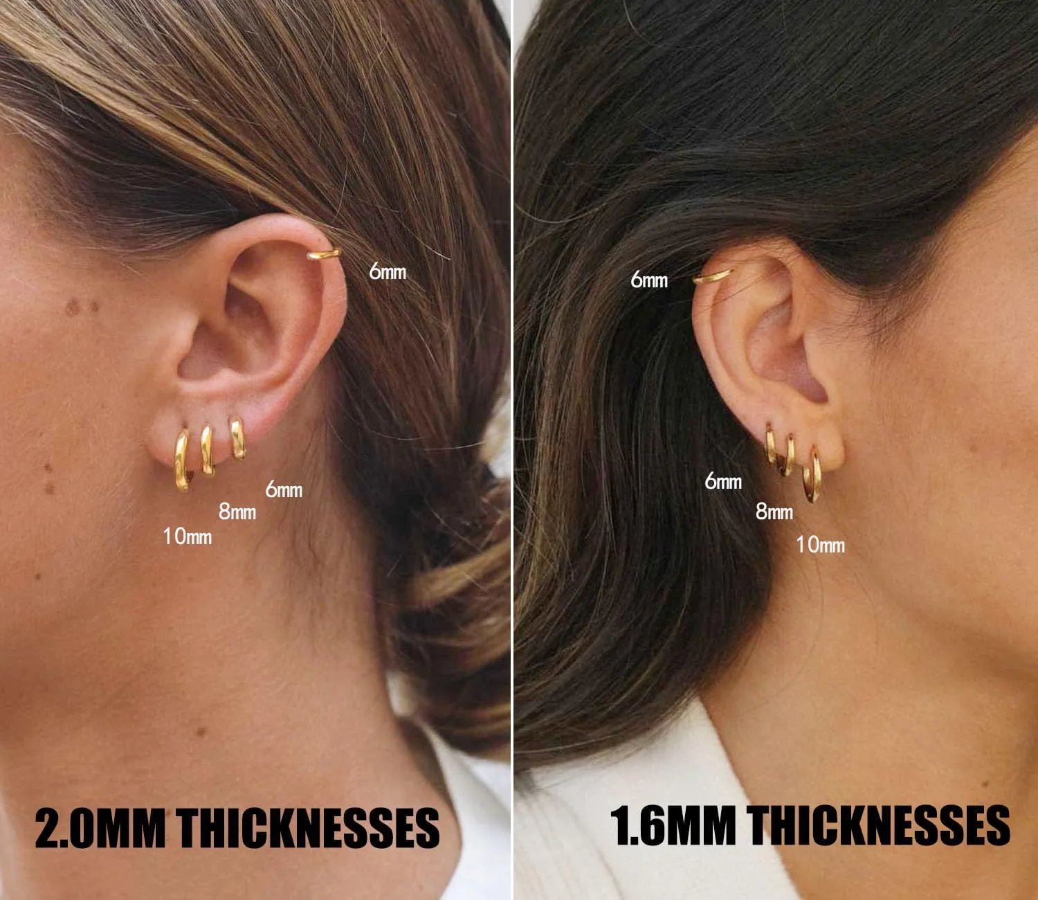 Sweetkiki 6 Pairs Leightweight Small Gold Hoop Earrings Sets, Hypoallergenic Huggie Earrings in 14K Real Gold Plated, Tiny | Cartilage Hoop Earring | Helix Earrings | for Women Men 24/7