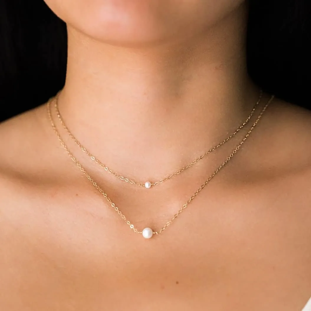 Tasiso Dainty Pearl Necklace - Women's Pendant Necklaces with Barque Pearl Pendant and Paperclip Toggle - Simple Bridesmaid Jewelry Gift