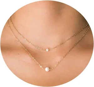 Tasiso Dainty Pearl Necklace - Women's Pendant Necklaces with Barque Pearl Pendant and Paperclip Toggle - Simple Bridesmaid Jewelry Gift