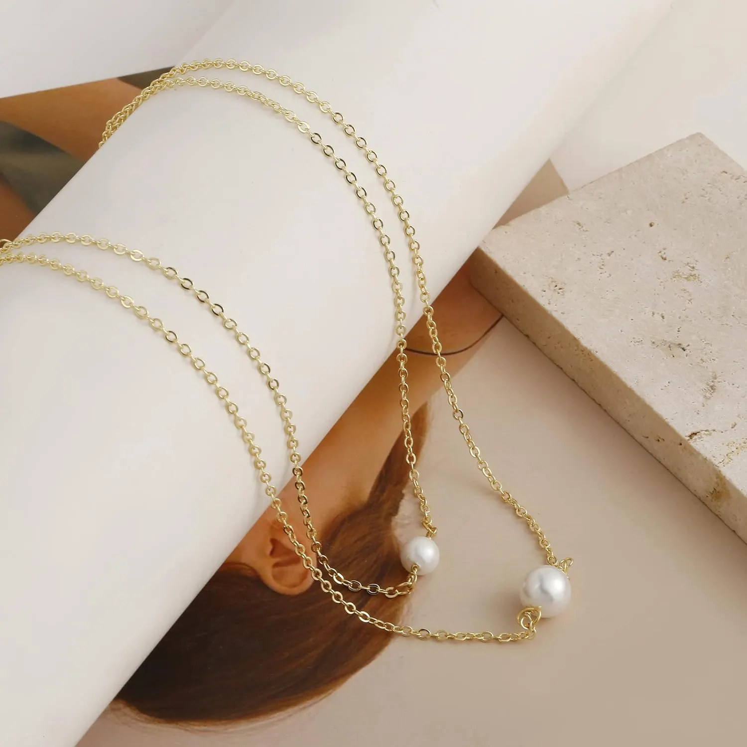 Tasiso Dainty Pearl Necklace - Women's Pendant Necklaces with Barque Pearl Pendant and Paperclip Toggle - Simple Bridesmaid Jewelry Gift