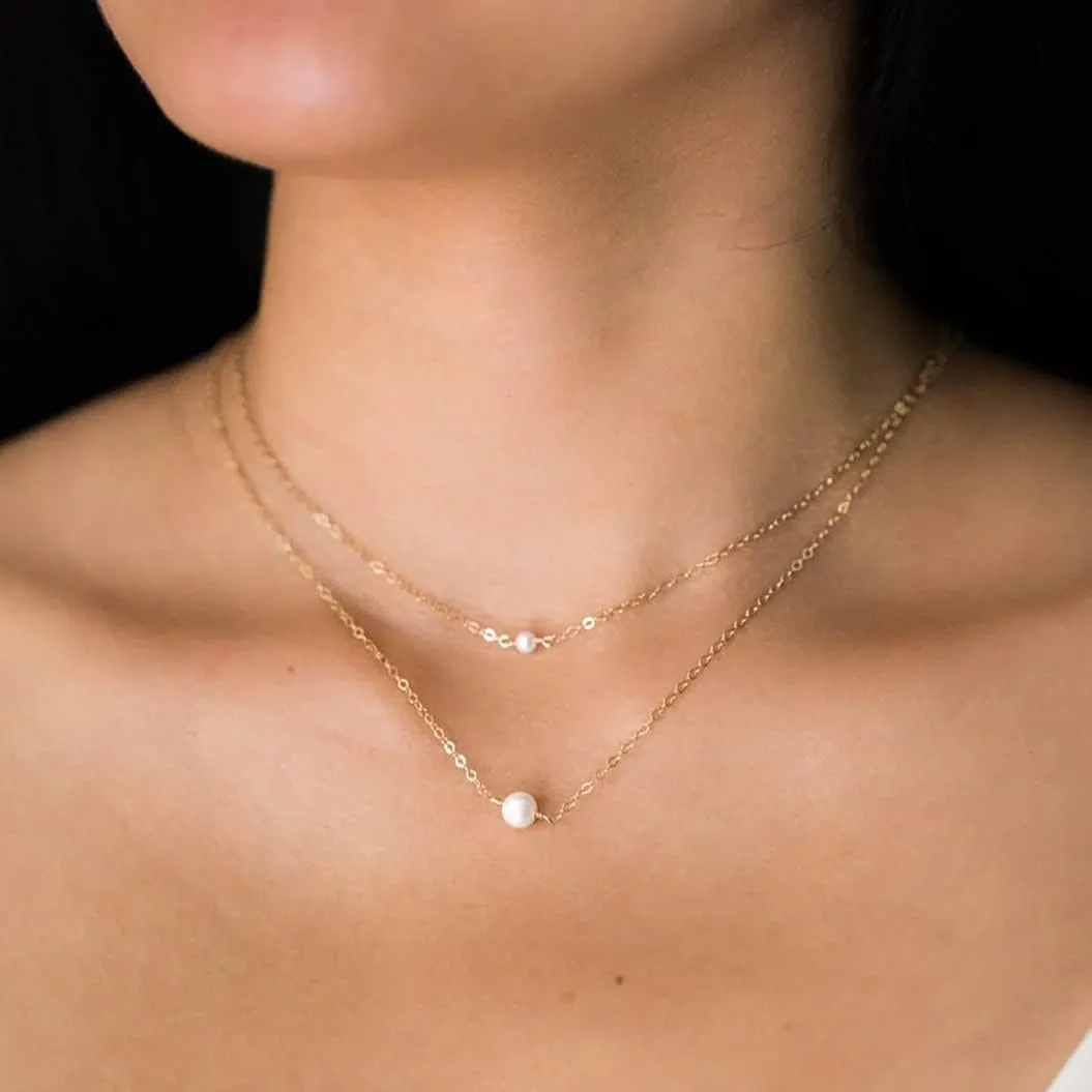 Tasiso Dainty Pearl Necklace - Women's Pendant Necklaces with Barque Pearl Pendant and Paperclip Toggle - Simple Bridesmaid Jewelry Gift