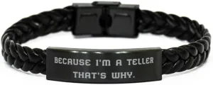 Teller Gifts For Colleagues, Because I'm a Teller That's, Unique Teller Braided Leather Bracelet, Engraved Bracelet From Friends, Bangle, Cuff, Wrap, Friendship bracelet, Beaded bracelet, Charm