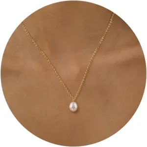 Tewiky Pearl Necklaces for Women, Dainty Gold Necklace 14k Gold Plated Single Pearl Necklace Simple Pearl Choker Necklaces for Women Trendy Cute Gold Necklace Jewelry for Women