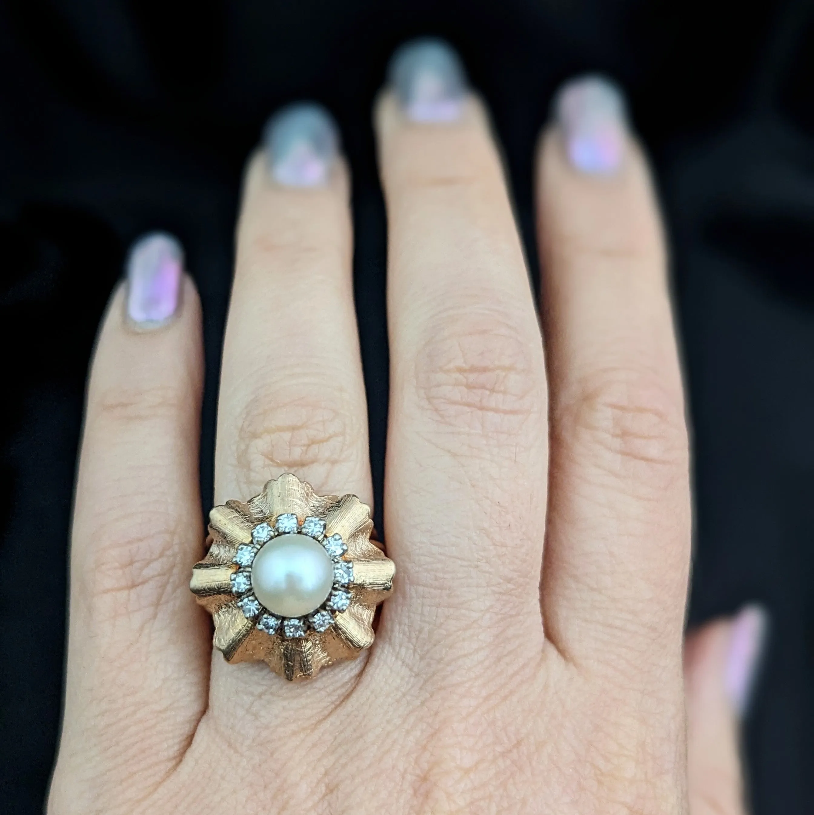 The Lexington - Vintage Pearl Diamond 14k Gold Cocktail Ring c.1960s