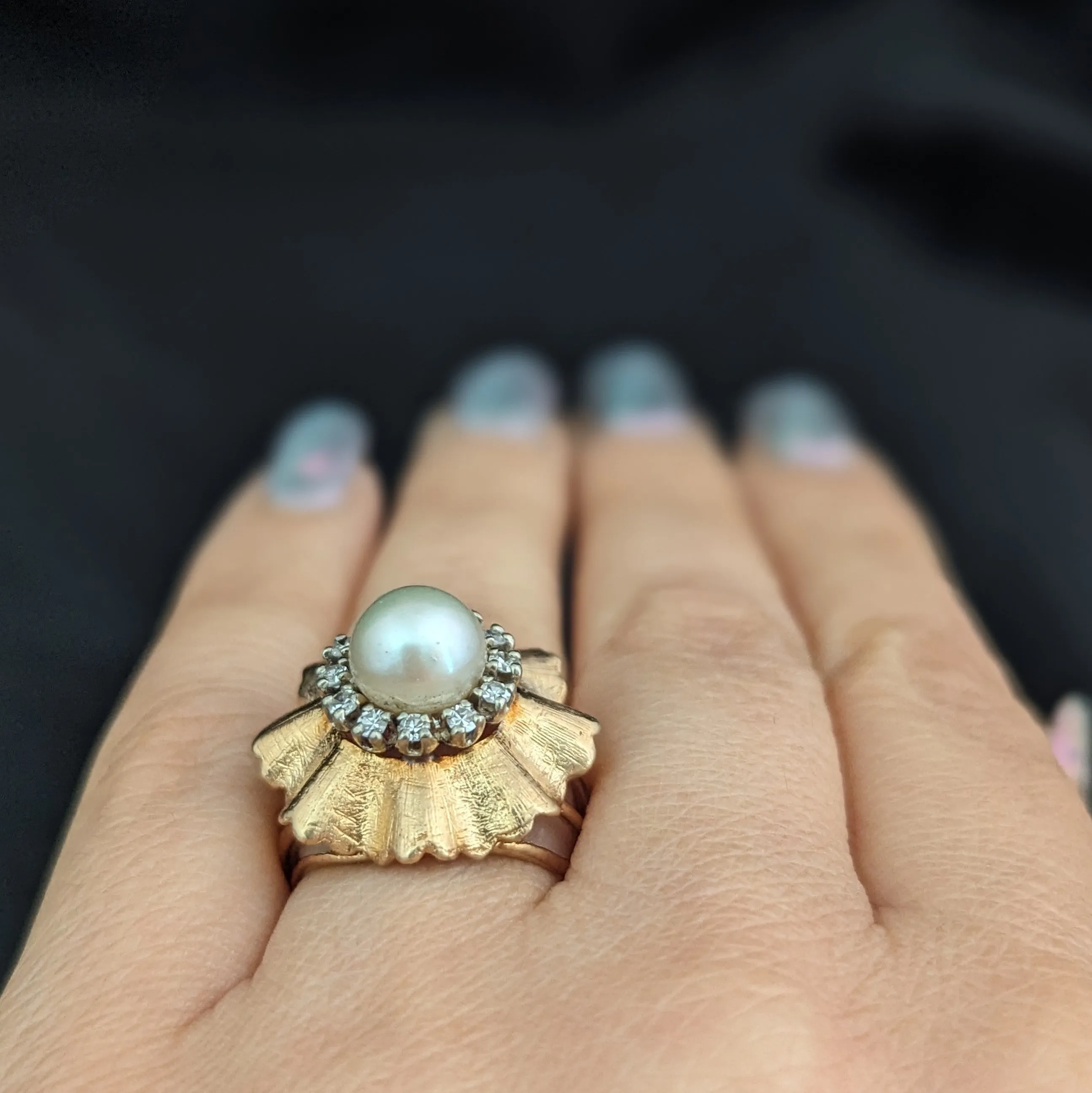 The Lexington - Vintage Pearl Diamond 14k Gold Cocktail Ring c.1960s
