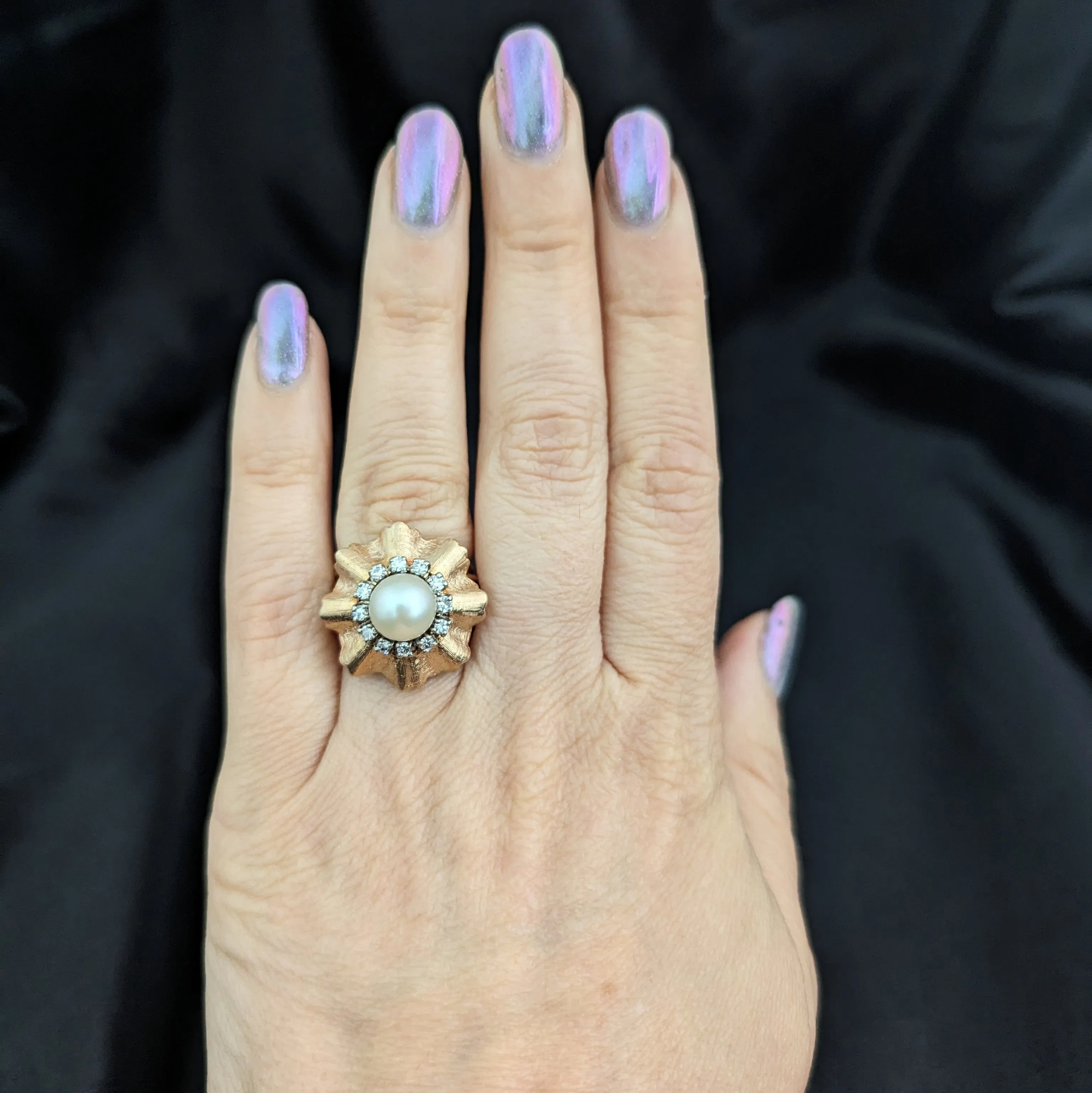 The Lexington - Vintage Pearl Diamond 14k Gold Cocktail Ring c.1960s