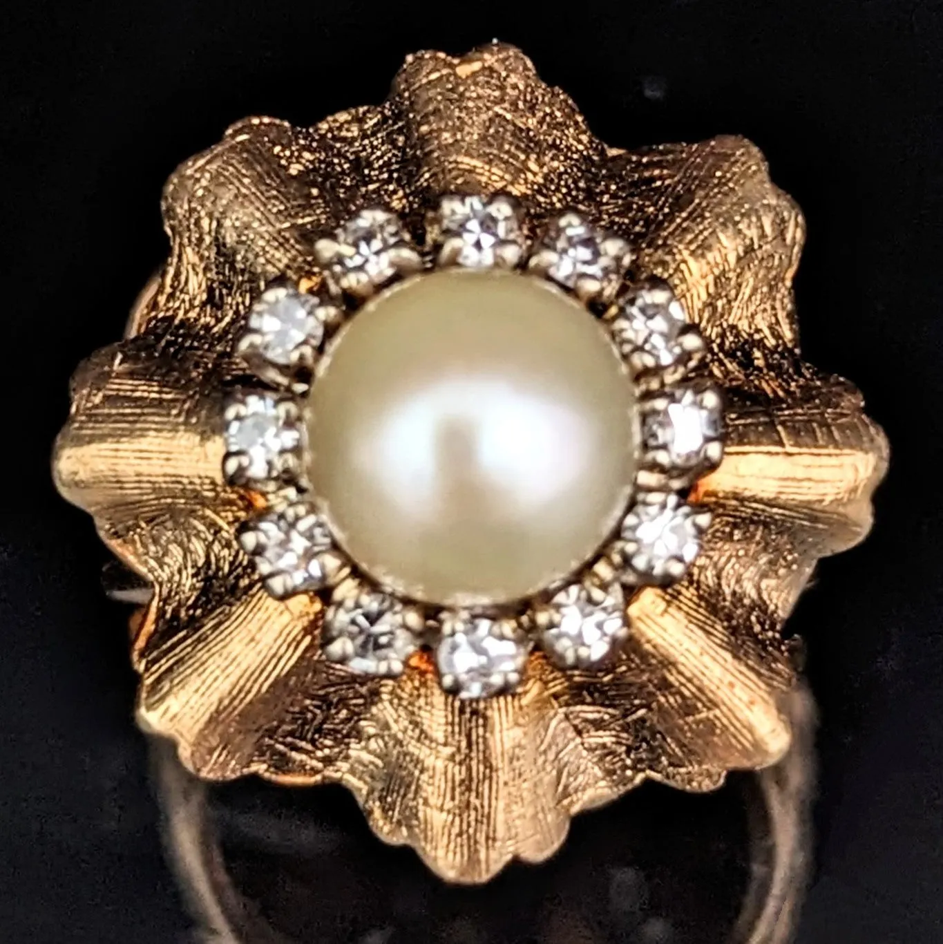 The Lexington - Vintage Pearl Diamond 14k Gold Cocktail Ring c.1960s