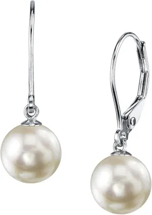 THE PEARL SOURCE 8.5-9.0mm White Japanese Akoya Real Pearl Earrings for Women - 14k Gold Leverback Earrings | Hypoallergenic Earrings with Genuine Cultured Pearls