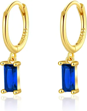 Tiny 925 Sterling Silver Hoops Earrings 18k Gold Plated Cubic Zirconia Cz Square Charm Small Dangle Huggie Hoop Earrings