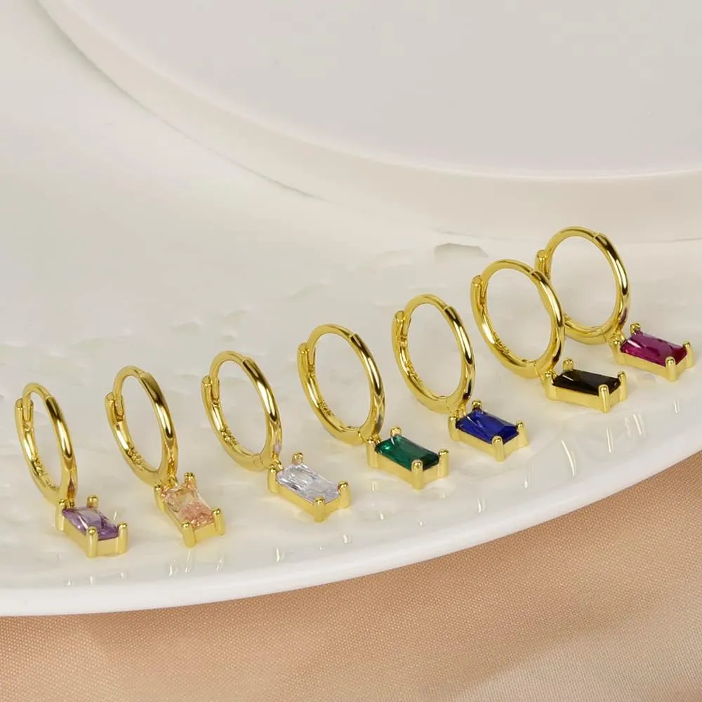 Tiny 925 Sterling Silver Hoops Earrings 18k Gold Plated Cubic Zirconia Cz Square Charm Small Dangle Huggie Hoop Earrings