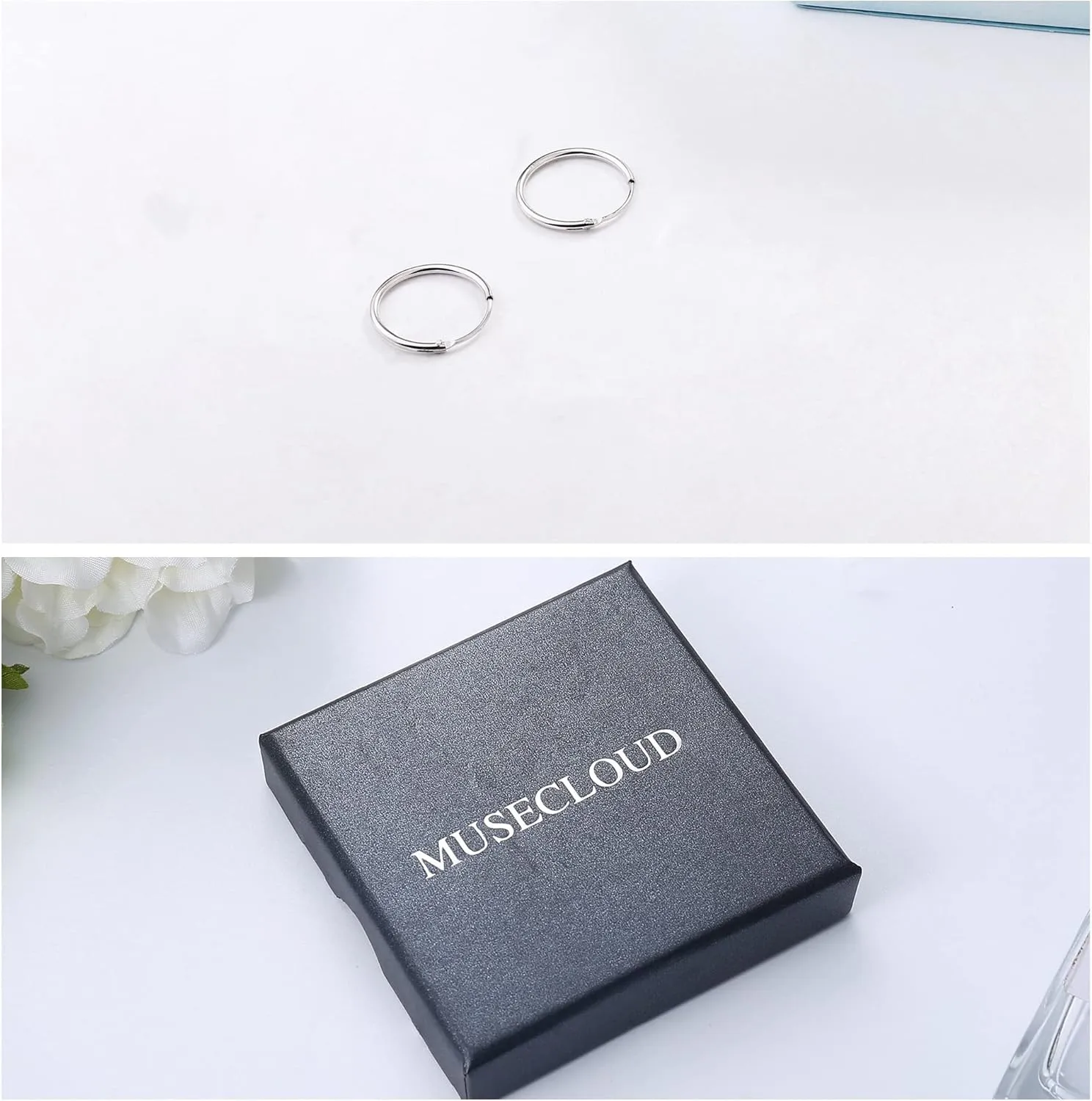 Tiny Hoop Earrings MUSECLOUD 925 Sterling Silver Endless Small Hoop Earrings For Women White Gold Plated Cartilage Earrings Set Thin Hoops Earrings (12MM, Silver 2PCS)
