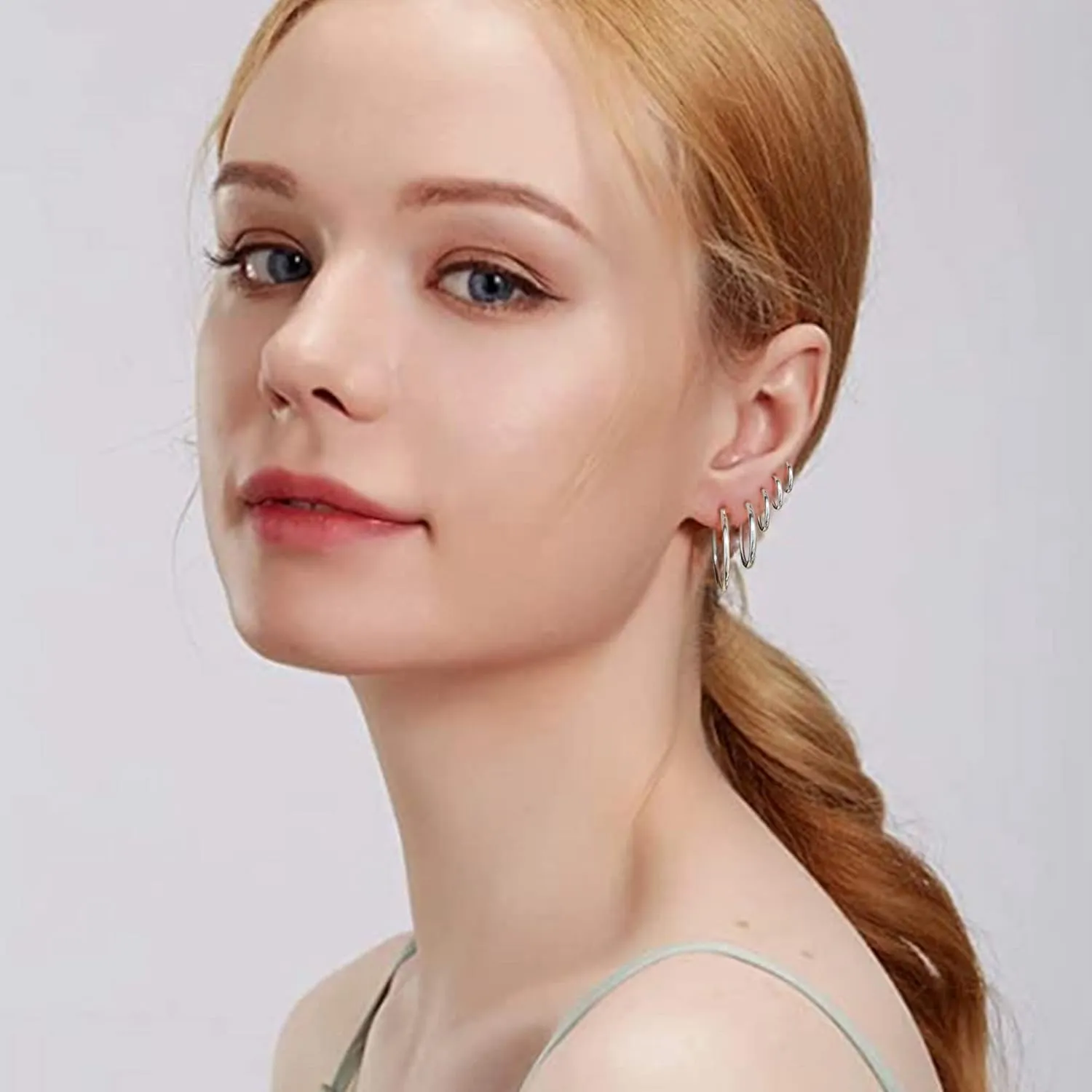 Tiny Hoop Earrings MUSECLOUD 925 Sterling Silver Endless Small Hoop Earrings For Women White Gold Plated Cartilage Earrings Set Thin Hoops Earrings (12MM, Silver 2PCS)
