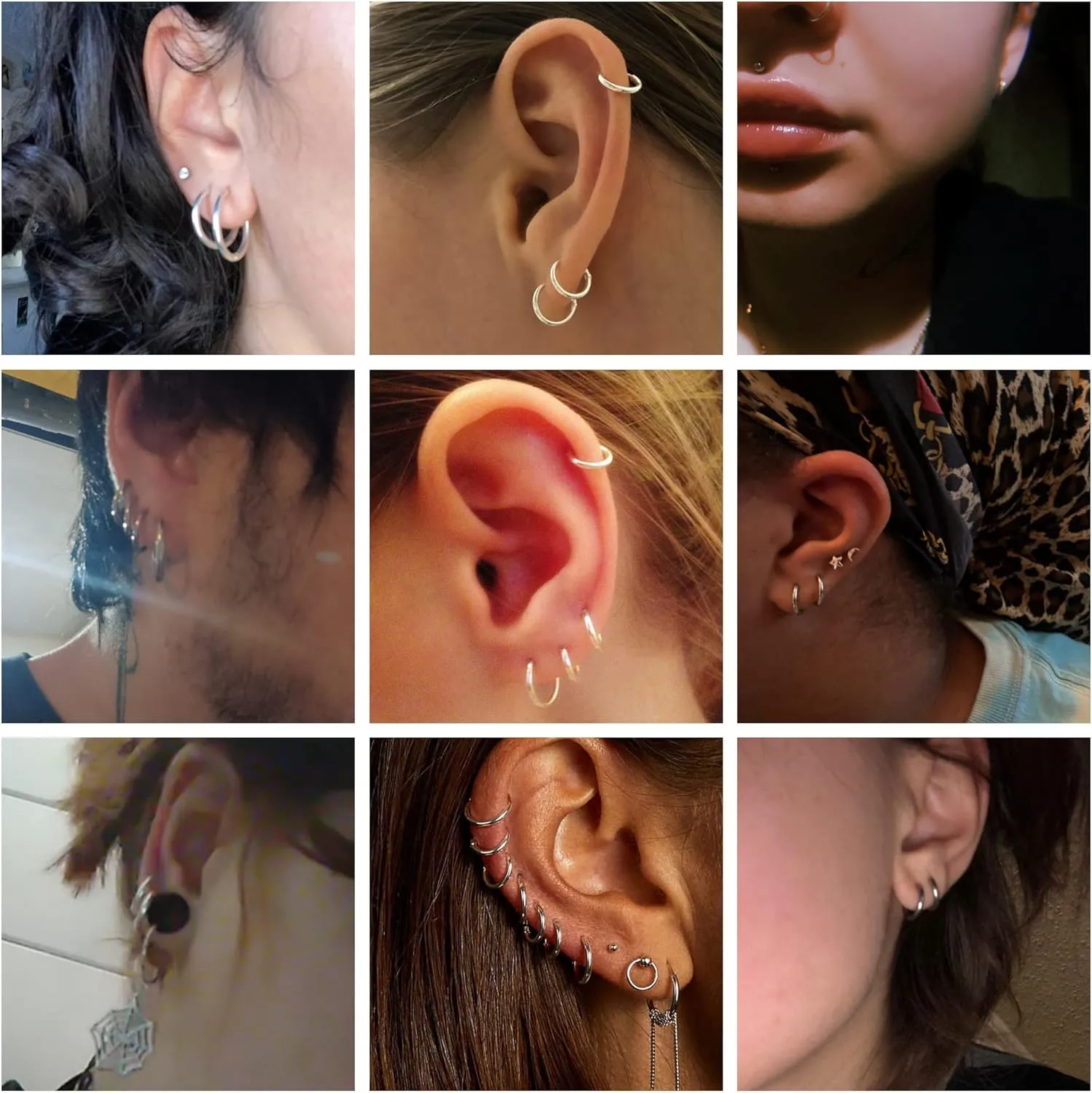 Tiny Hoop Earrings MUSECLOUD 925 Sterling Silver Endless Small Hoop Earrings For Women White Gold Plated Cartilage Earrings Set Thin Hoops Earrings (12MM, Silver 2PCS)