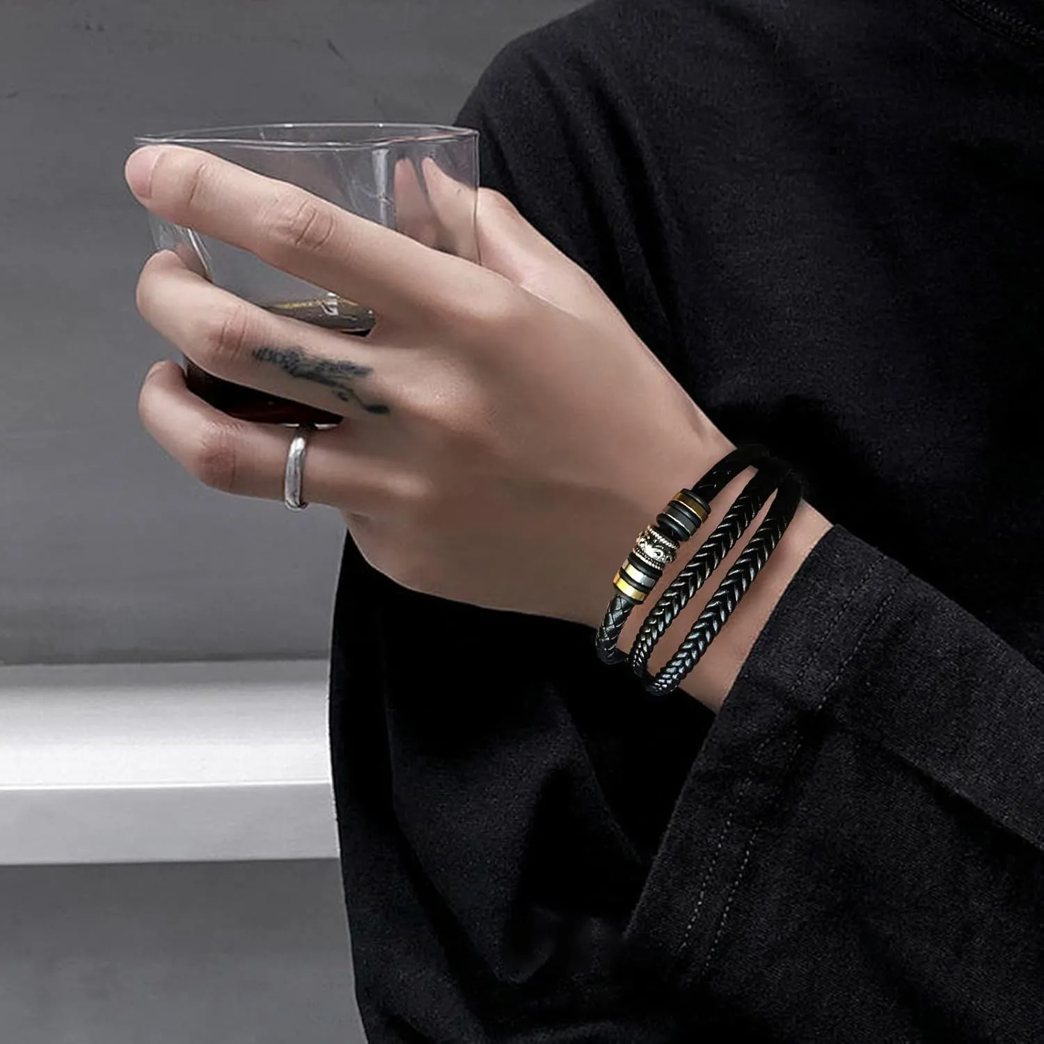 To My Grandson Braided Leather Bracelet Handmade Leather Bracelet for Men Love You Forever Braided Rope Wristband Bracelet Personalized Bracelets Gift for Grandso(To My Grandson)