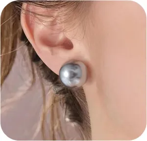 Trendy Big Simulated Pearl Earrings for Women, 925 Sterling Silver Post 14/12MM Oversized Large Pearl Studs Bride Bridesmaid Wedding Earrings Jewelry Gifts