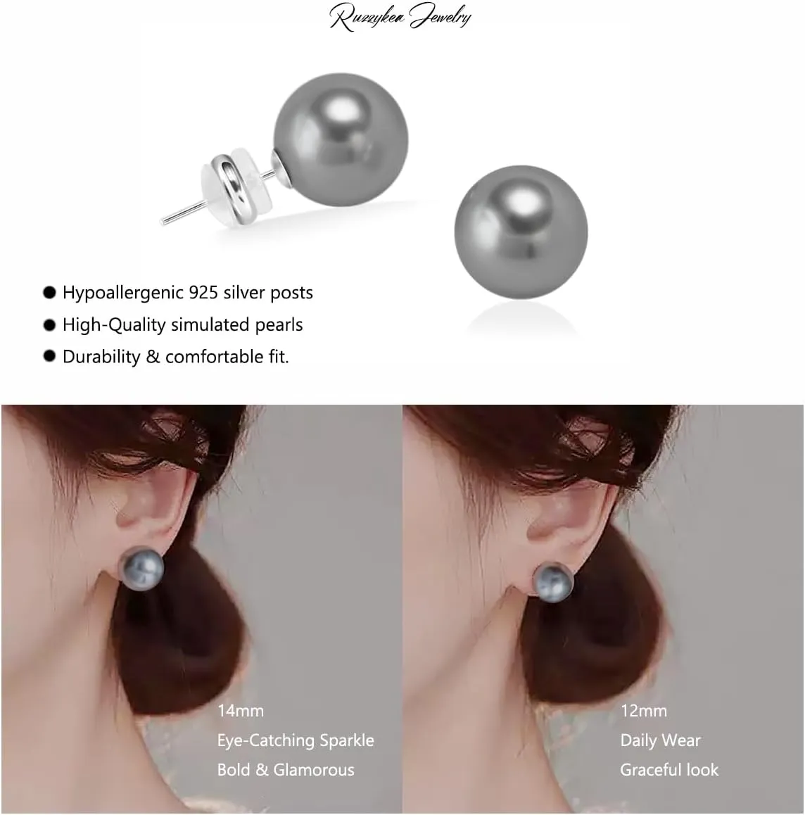 Trendy Big Simulated Pearl Earrings for Women, 925 Sterling Silver Post 14/12MM Oversized Large Pearl Studs Bride Bridesmaid Wedding Earrings Jewelry Gifts
