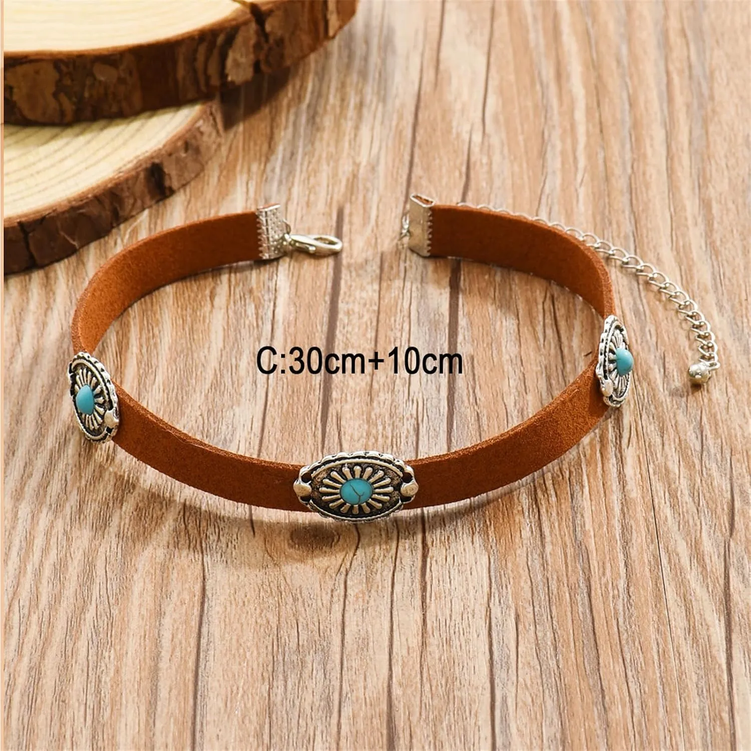 Turquoise Choker Necklace for Women Western Turquoises Leather Choker Necklaces Turquoise Flannel Necklaces Boho Turquoises Choker Necklace Jewelry