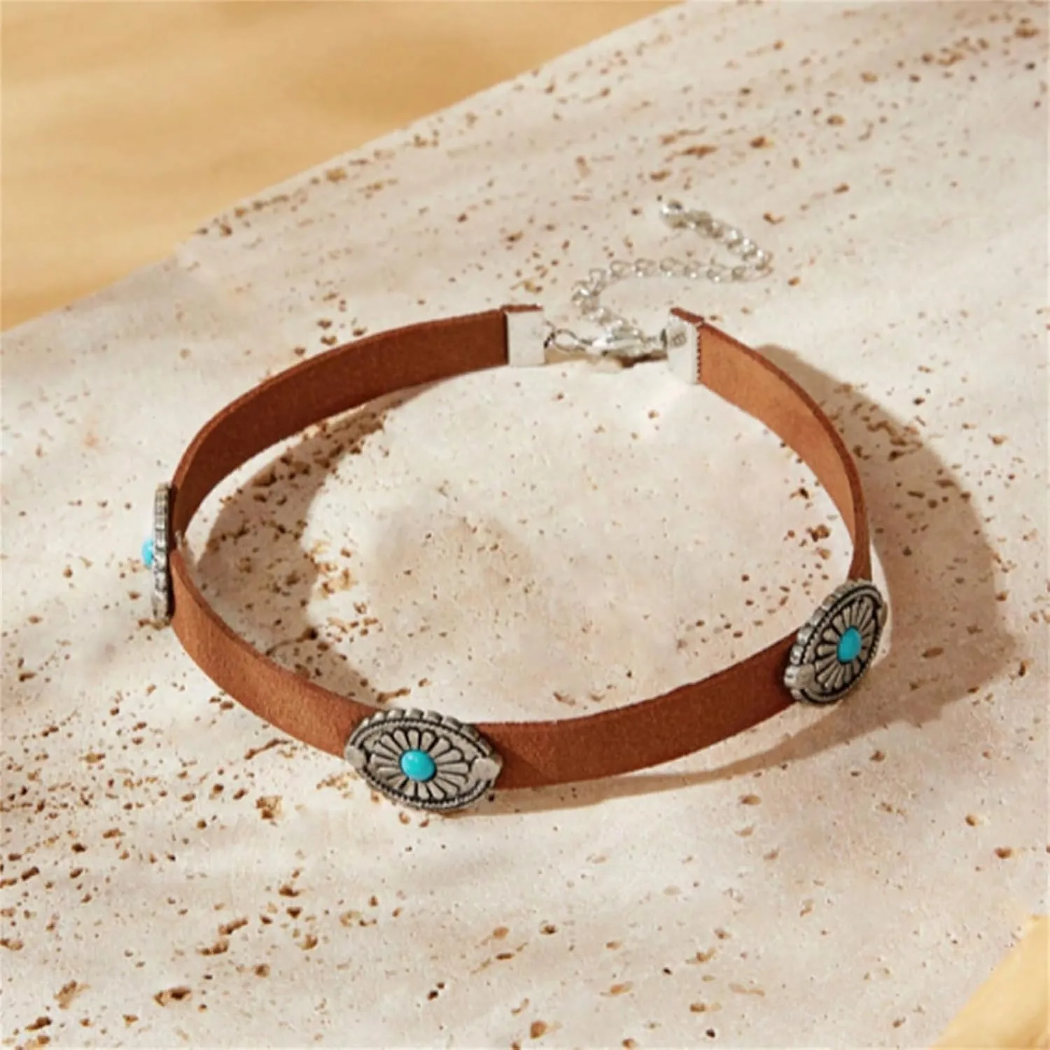 Turquoise Choker Necklace for Women Western Turquoises Leather Choker Necklaces Turquoise Flannel Necklaces Boho Turquoises Choker Necklace Jewelry