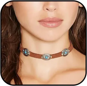 Turquoise Choker Necklace for Women Western Turquoises Leather Choker Necklaces Turquoise Flannel Necklaces Boho Turquoises Choker Necklace Jewelry