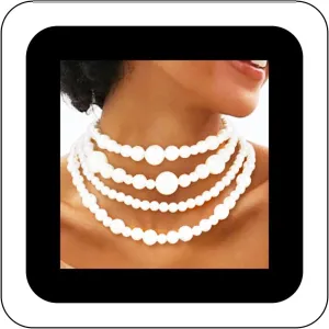 TWINKLEDE Layered Pearl Choker Necklaces White 1920s Collar Chunky Short Necklace for Women
