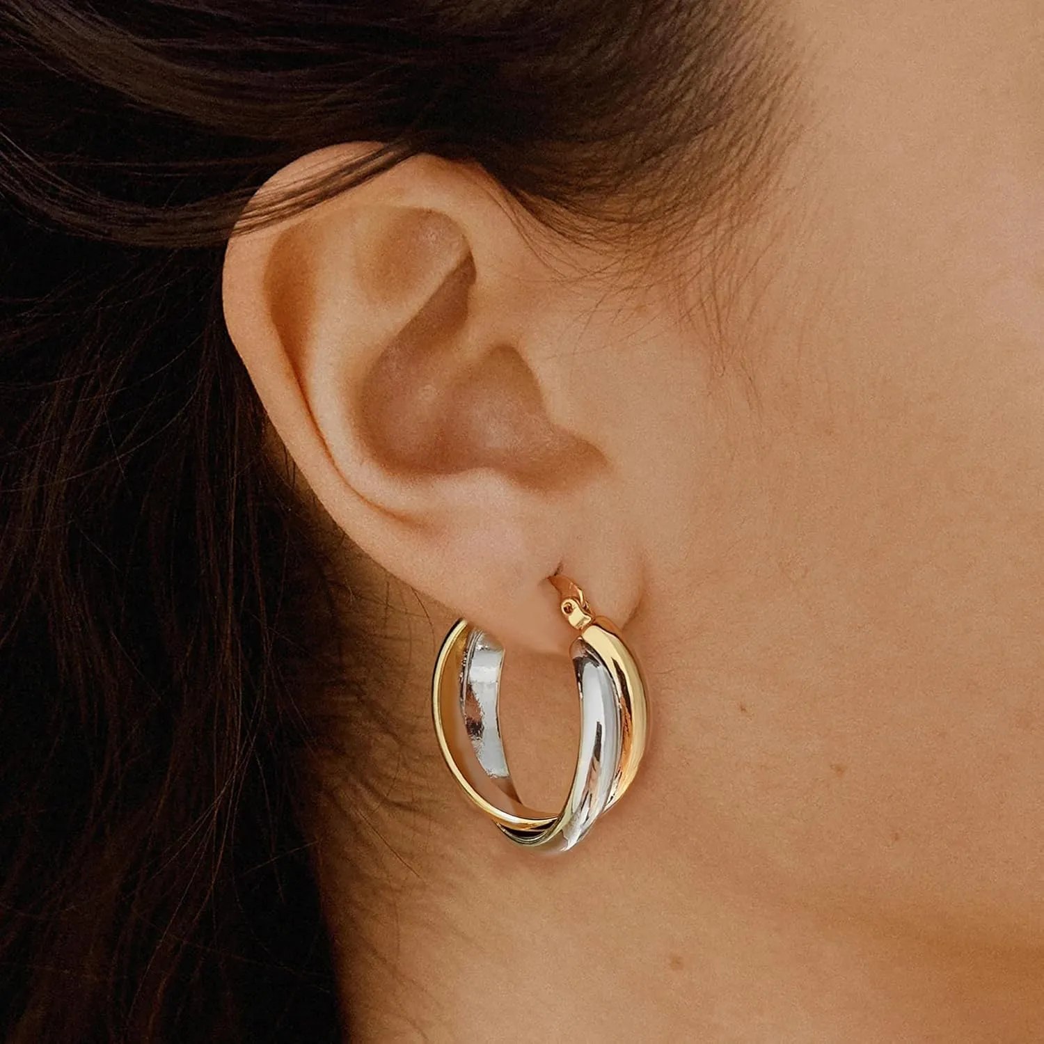 Two Tone Huggie Hoop Earrings For Women Statement Gold And Silver Earrings