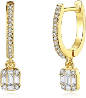 U Hoop Earrings for Women: 14K Gold Huggie Earrings with Cubic Zirconia Pendant Hypoallergenic U-shaped Huggies Studs for Women Her Gift