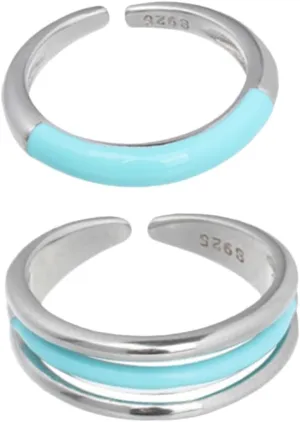 Unique Blue Line Ring Silver Open Ring Adjustable Women's Fashion Jewelry