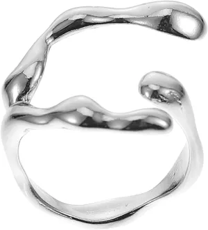 VALICLUD Adjustable Silver Knuckle Ring Fingerprint Ring for Fat Fingers High Polished Bamboo Open