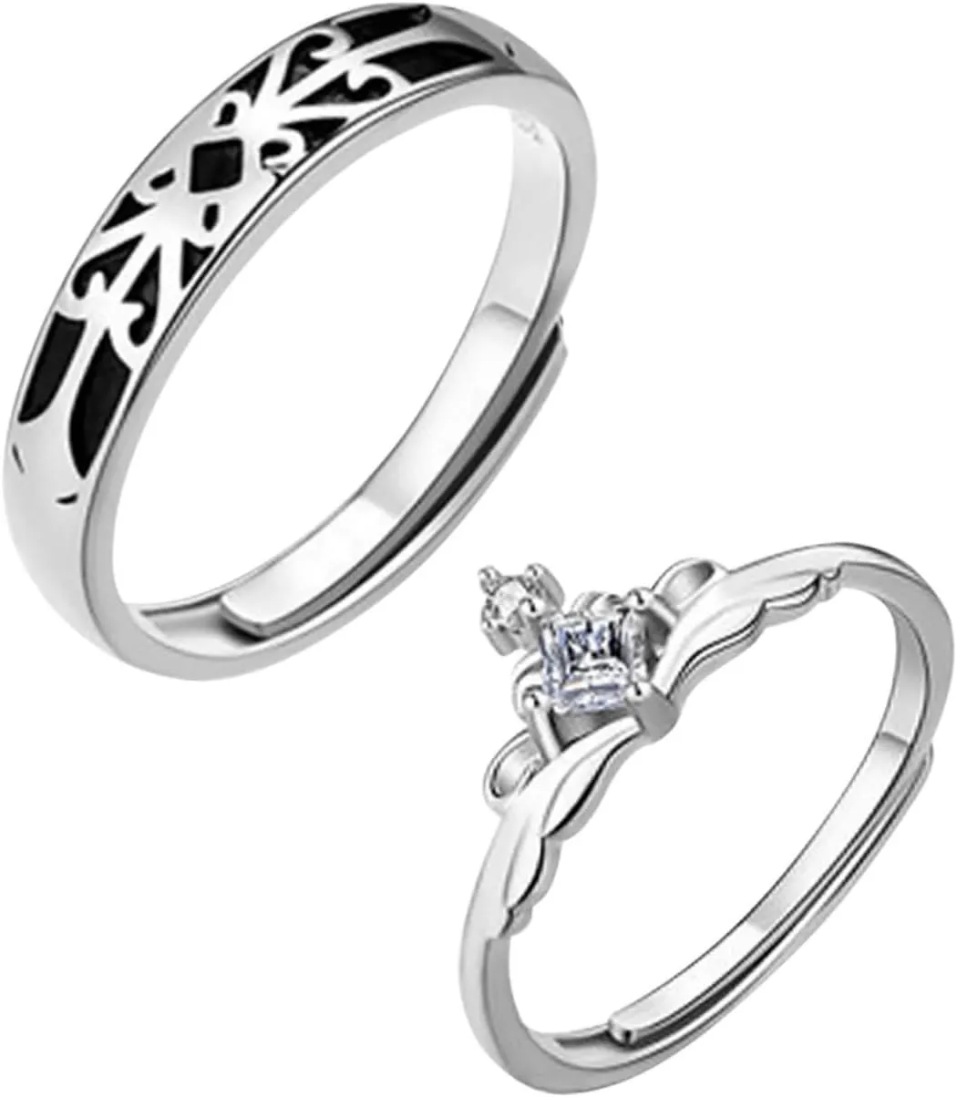 VALICLUD His Her Matching Ring Set Fashionable Couples' Adjustable Finger Jewelry