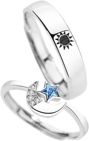 VALICLUD Matching Couple Rings Set Moonstone Jewelry Silver Ring Set for Couples