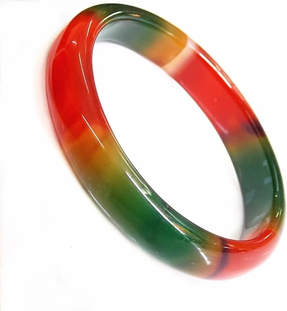 Vesppears Natural Feng Shui Colorful Jade Bangle Bracelet for Women Genuine Jade Chalcedony Fashionable Safe and Auspicious Fit 58-62mm