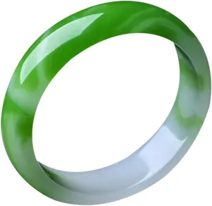 Vesppears Natural Feng Shui White Green Jade Bangle for Women Genuine Gold Silk Jade Fashion Safe and Auspicious Fit 58-62mm