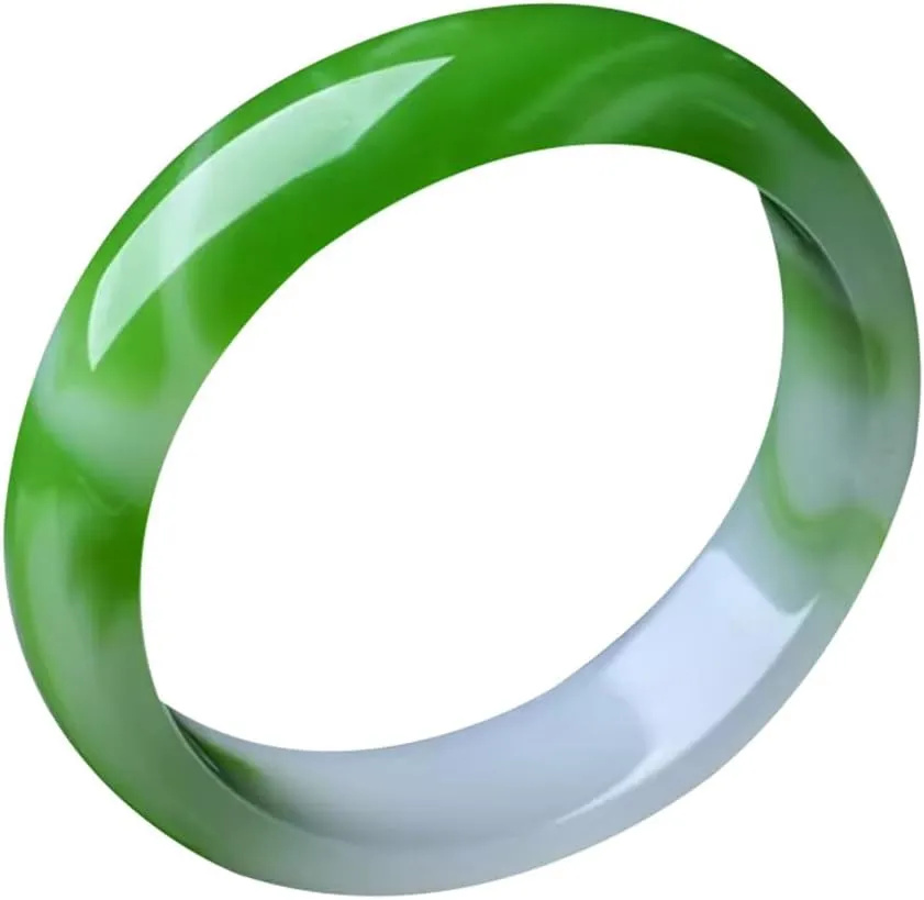 Vesppears Natural Feng Shui White Green Jade Bangle for Women Genuine Gold Silk Jade Fashion Safe and Auspicious Fit 58-62mm
