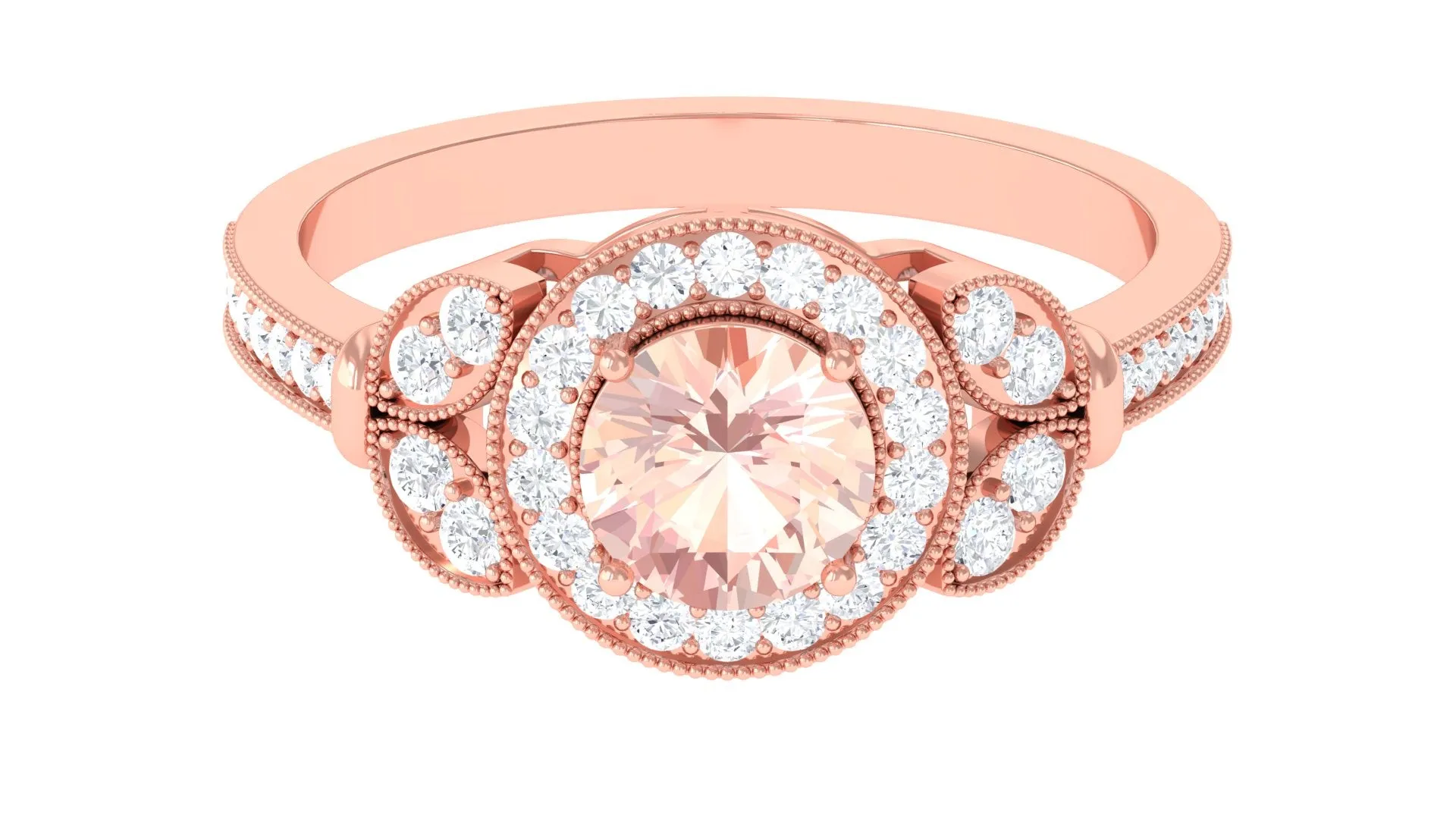 Vintage Inspired Morganite and Diamond Engagement Ring