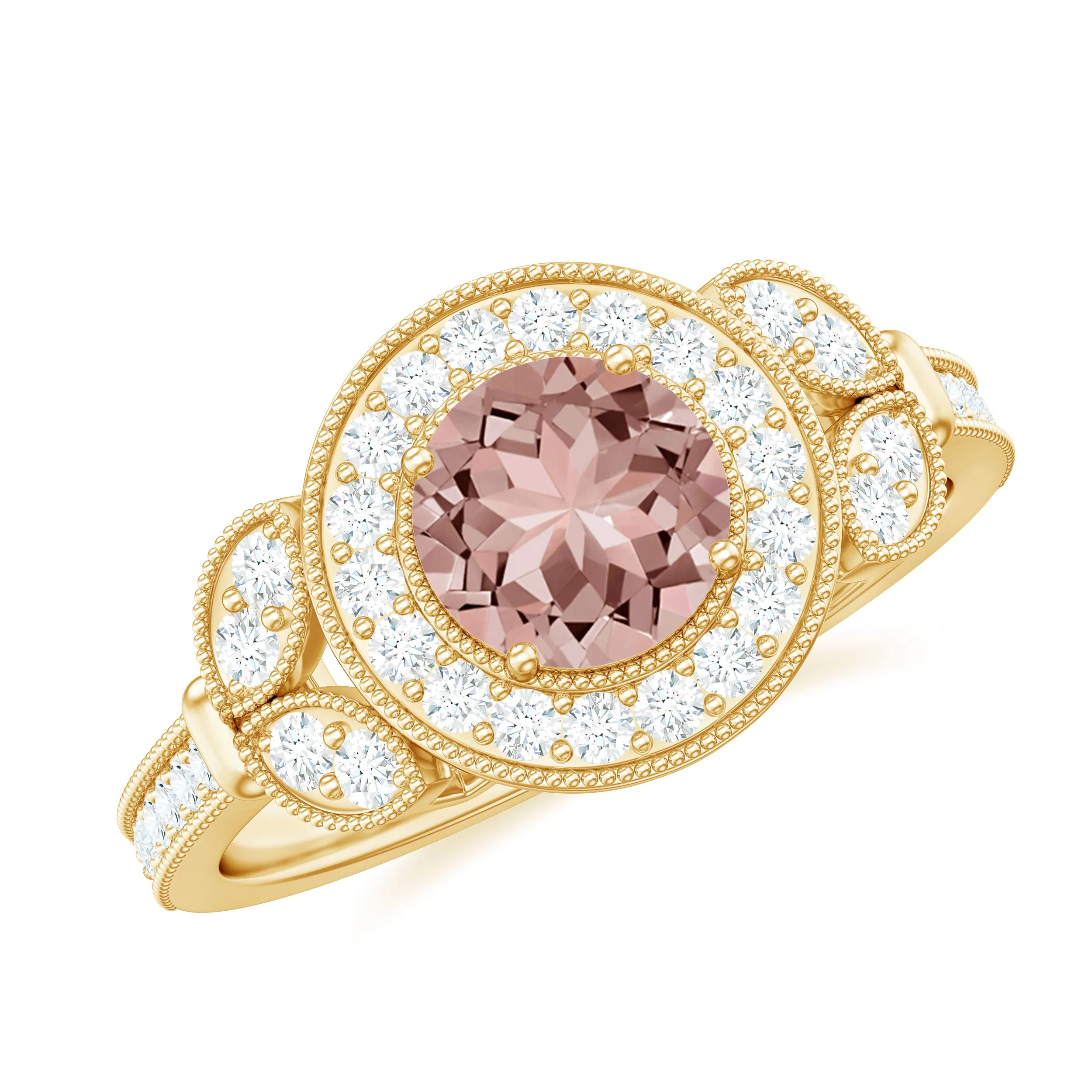 Vintage Inspired Morganite and Diamond Engagement Ring